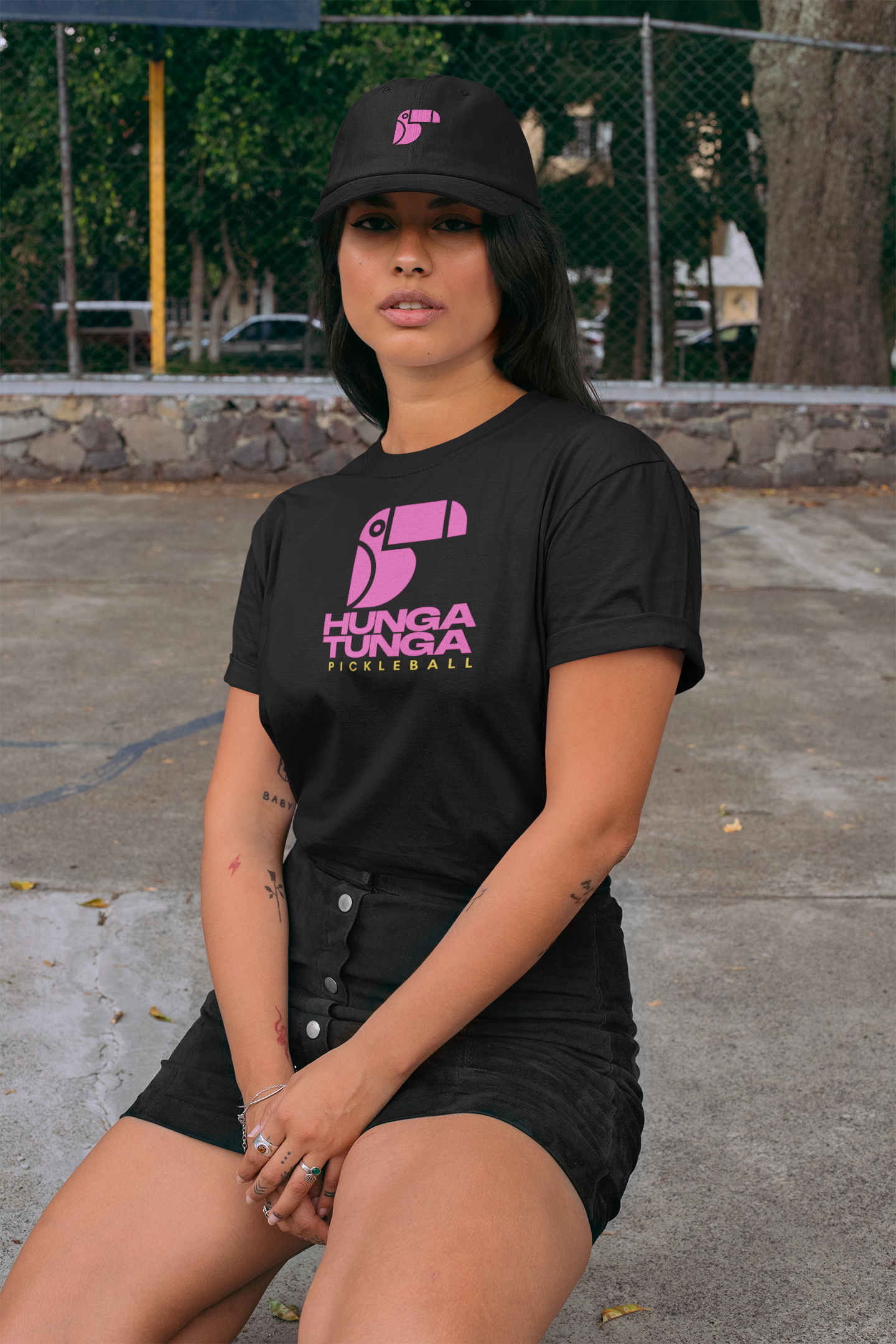 Team Pickleball Tee | Hot Pink Mess | Black (Unisex)